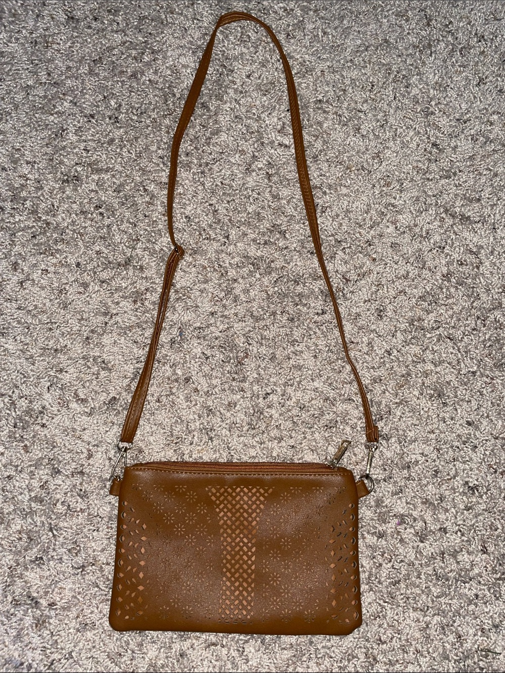 Brown Laser-Cut Crossbody Bag